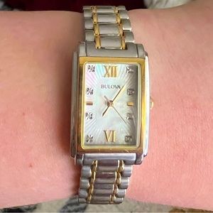 Bulova Sutton Two-Tone Watch w/Rectangular Mother-of-Pearl Dial (Model: 98L308)